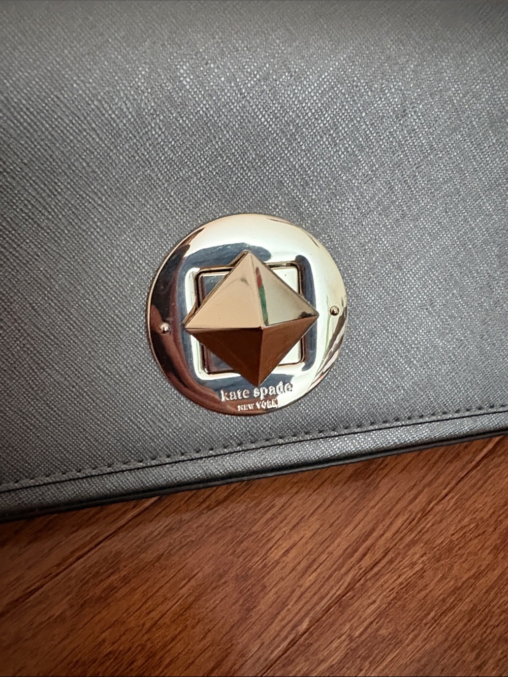 kate spade Metallic Pewter Turn-Lock Saffiano Clutch - Picture 3 of 13